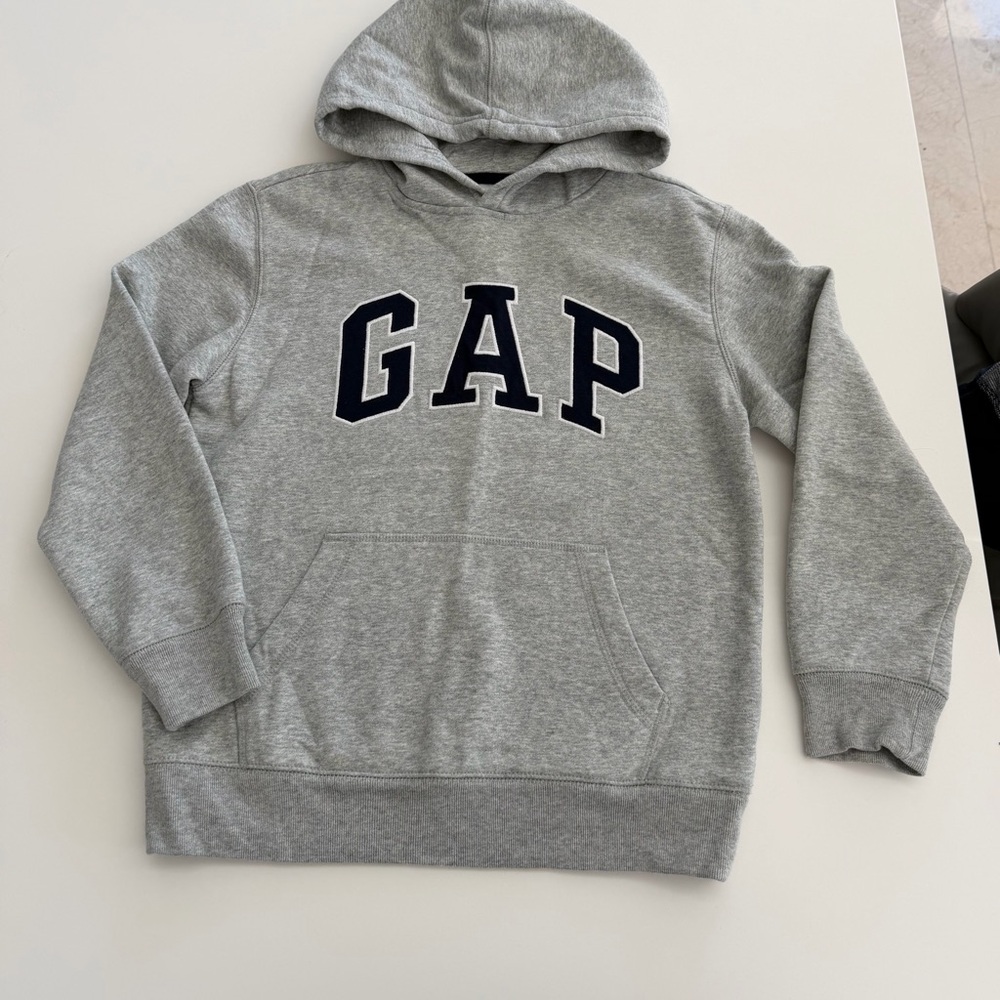 GAP Heather Gray Hoodie with Navy Logo